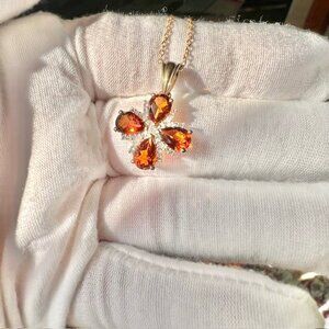 18K Gold over 925 . Ross Simons Orange Citrine and White Topaz Pendant Necklace